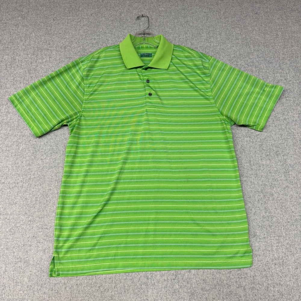 Ben Hogan Golf Polo Shirt Large L Lime Green Striped Short Sleeve Performance Me